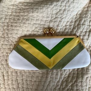 Jana Feifer chevron clutch with kiss lock gold hardware